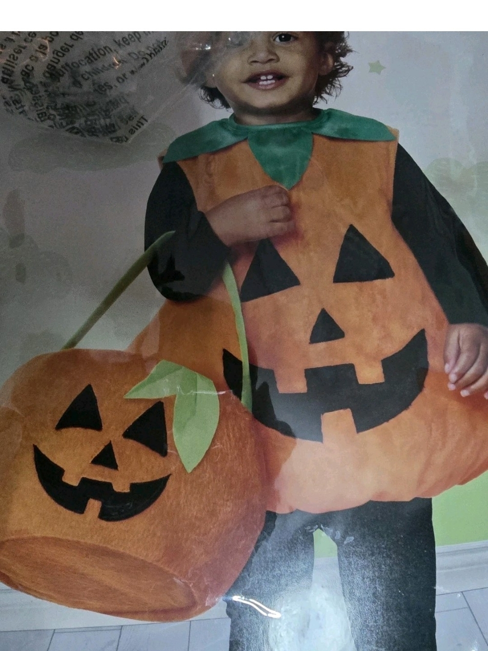 Spirit Orange Pumpkin Costume with Green Collar and Black Accents - Picture 6 of 7